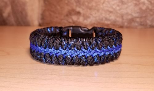 Thin Blue Line Metallic Stitched Paracord Survival Bracelet