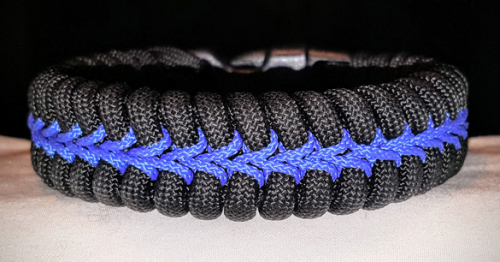 Paracord Bracelet Thin Blue Line with Whistle Handmade Survival Hiking USA Made 